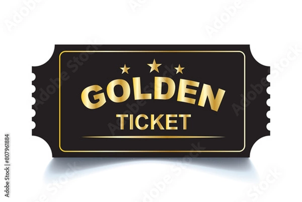 Fototapeta 3d golden tickets. Three-dimensional golden ticket with stars and the inscription "Admit one". Vector illustration.