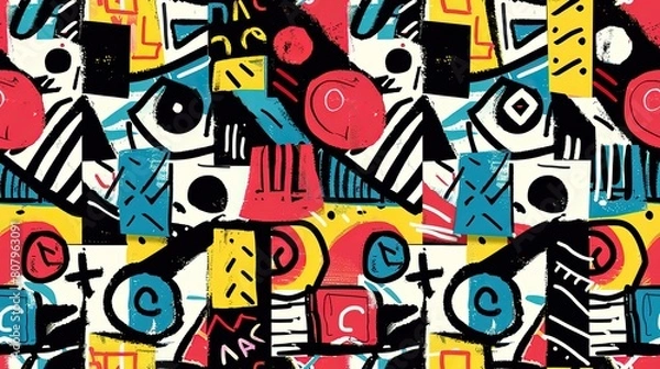 Fototapeta marker painting seamless pattern abstract background in colorful bright vivid tone, freedom fun liberal concept, geometric pattern grungy artistic design, Generative Ai