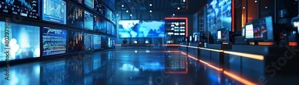 Obraz Virtual news studio set background for green screen. 3D rendering.