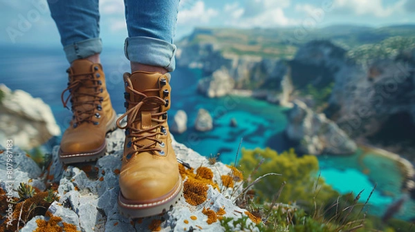 Obraz hiking boots on the rocks
