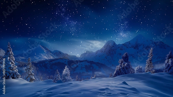 Obraz A small house with a chimney is lit up with Christmas lights