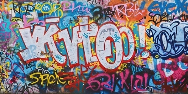 Fototapeta grungy artistic messy graffiti wall abstract background, Generative Ai