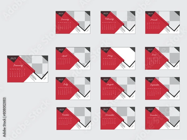 Obraz Creative desk calendar design 2025 with red layout.