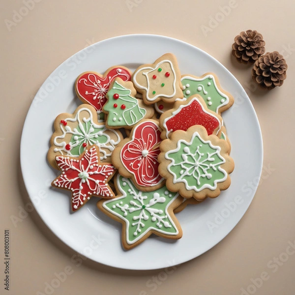 Fototapeta  Three-dimensional generative AI design of homemade Christmas cookies on a transparent background 
