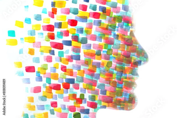 Fototapeta An abstract colorful profile silhouette of a man. A paintography