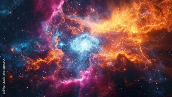 Fototapeta A colorful galaxy with orange and blue swirls