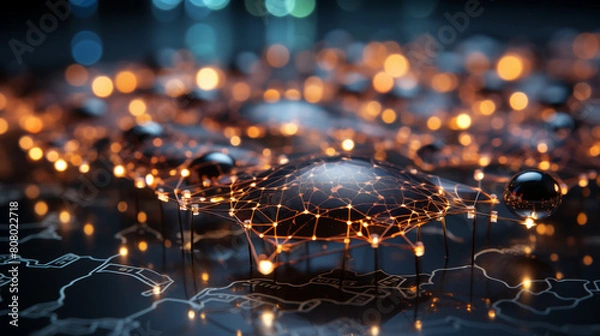 Fototapeta Communication technology with global internet network connected in Europe. Telecommunication and data transfer european connection links. IoT, finance, business, blockchain, security.