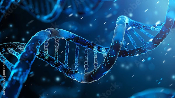 Fototapeta DNA structure in dark blue colour background,3d render.