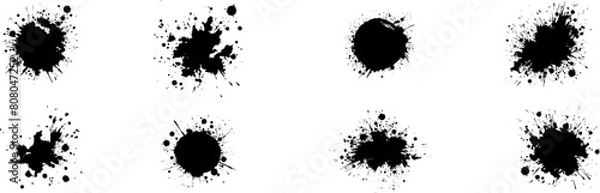 Fototapeta Splashes of ink . Ink drops collection. Black paint splatter .Grunge spot .Spray elements. Liquid blobs and spatters .