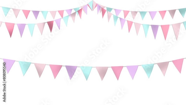 Obraz Birthday triangle  party flags realistic illustration top string lines_ Hanging decoration for girls_Princess pink color palette_transparent background_style A