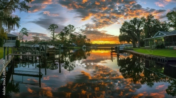 Obraz Sunset painting the sky with hues of orange, pink, and purple, signaling the end of summer day