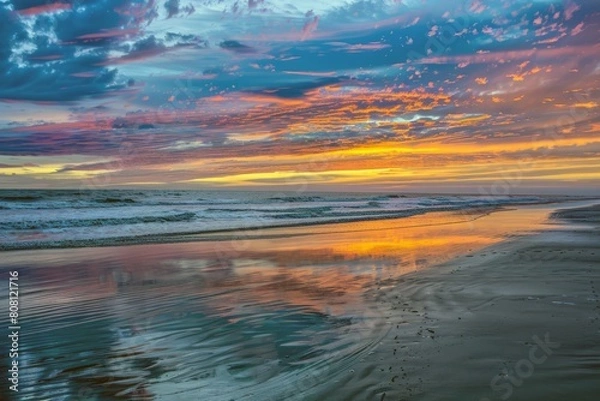 Fototapeta Sunset painting the sky with hues of orange, pink, and purple, signaling the end of summer day