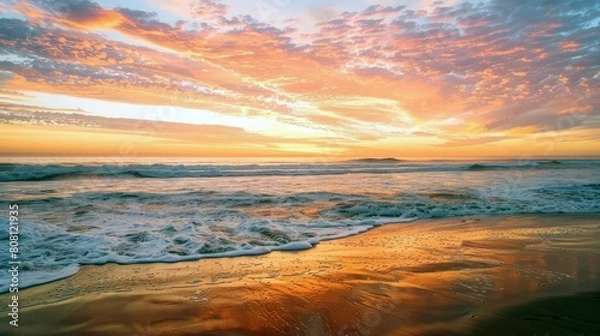 Fototapeta Sunset painting the sky with hues of orange, pink, and purple, signaling the end of summer day