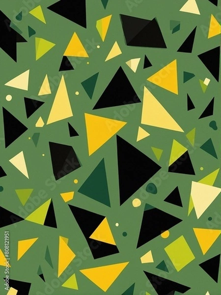 Obraz Modern abstract art with green, yellow, and black triangles