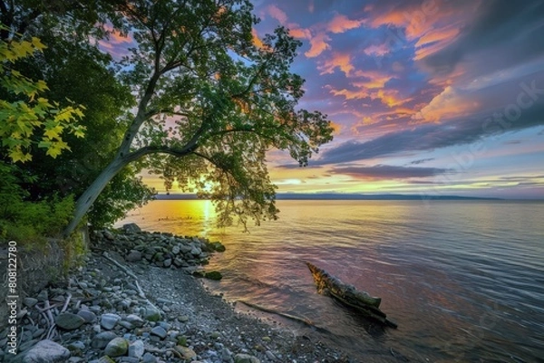 Obraz Sunset painting the sky with hues of orange, pink, and purple, signaling the end of summer day