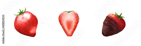 Obraz set of three red juicy strawberries