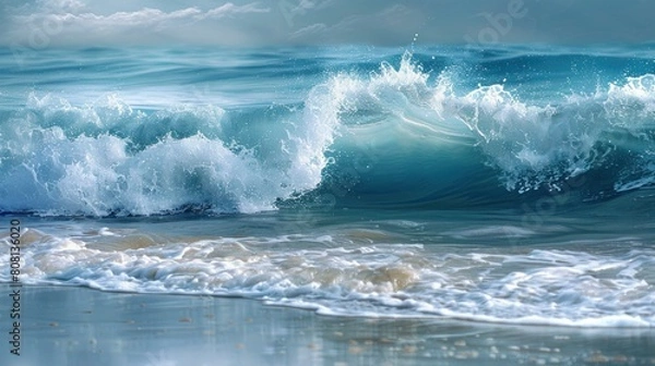 Fototapeta The calm sea surface undulated gently under the azure sky.