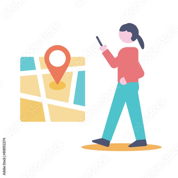 Fototapeta 歩きスマホで地図アプリを見る女性