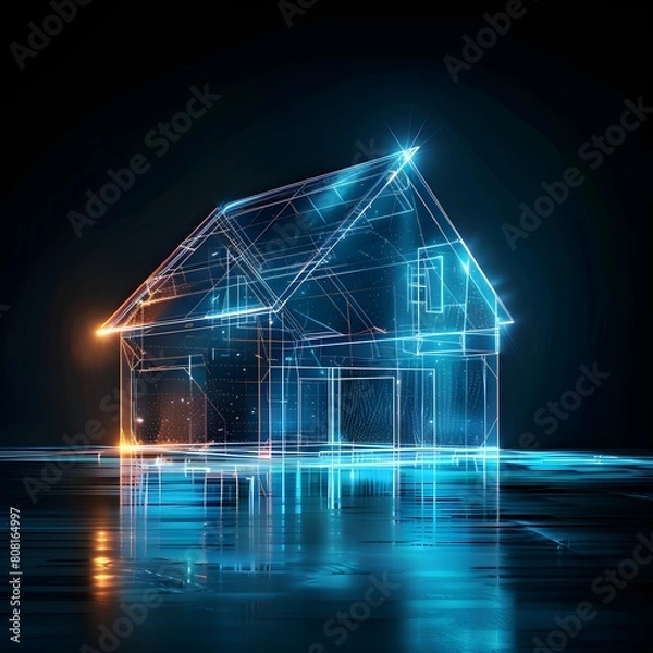 Fototapeta Wallpaper of virtual House on digital background, abstract technology concept, realistic illustration