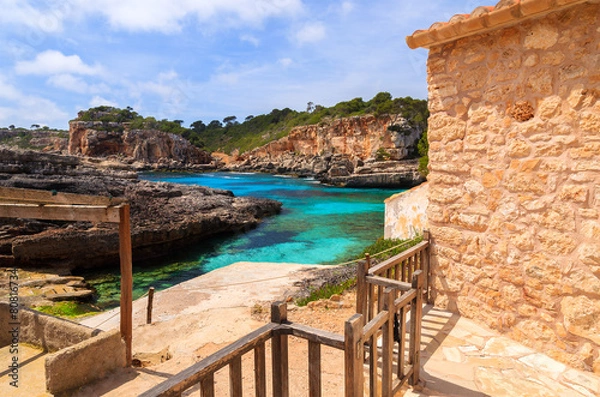 Fototapeta View of Cala S'Almunia bay on coast of Majorca island, Spain