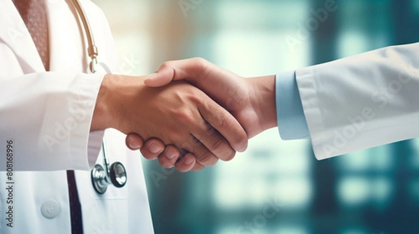 Fototapeta close up of two doctors hands shaking their hands