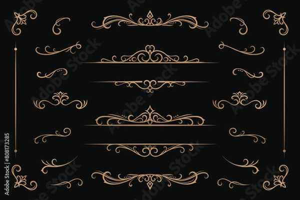 Fototapeta Set of Gold Vintage Unique Ornament Vector Templates