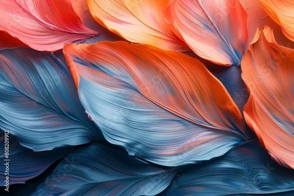 Fototapeta With red and blue hues resembling delicate petals, this image captivates with its depth and flowing textures