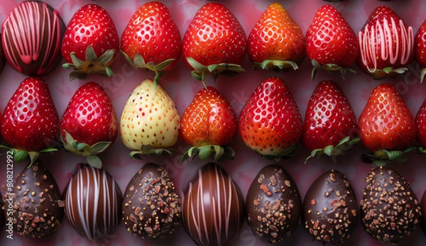 Fototapeta Selection of chocolate covered strawberries