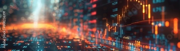 Fototapeta The image shows a glowing city at night with a lot of lights. The colors are bright and vibrant.