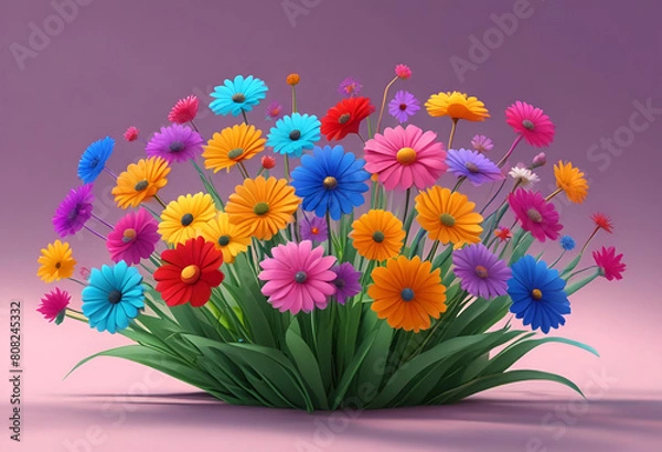 Fototapeta colorful flowers in minimal 3d cartoon style 