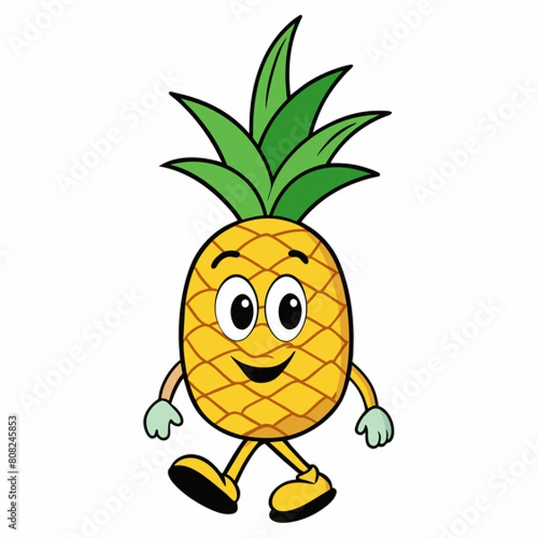 Obraz pineapple groovy carton character, solid white background (13)