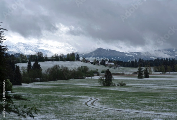 Obraz Scheidegg, Bavaria - April, 2024: Bavarian Alps Panorama. Majestic Views of the Alpine Landscape