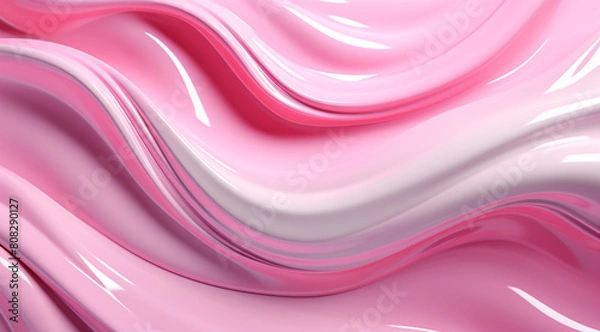 Fototapeta 3D render, abstract colorful background with swirls of liquid metal in white and pink colors, fluid shapes, fluid design