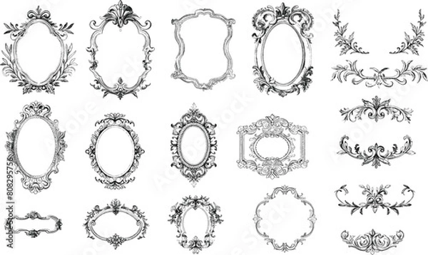 Fototapeta Vintage frames and elements in stamped style, vintage ornate elements