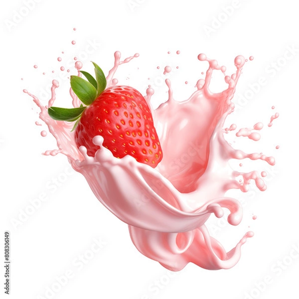 Fototapeta Strawberry yogurt splash isolated on transparent or white background, png