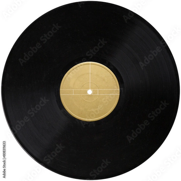 Obraz vinyl record gold label, realistic photography isolated png on transparent background for graphic design