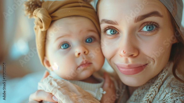 Fototapeta portrait of a mother with her baby, made with AI