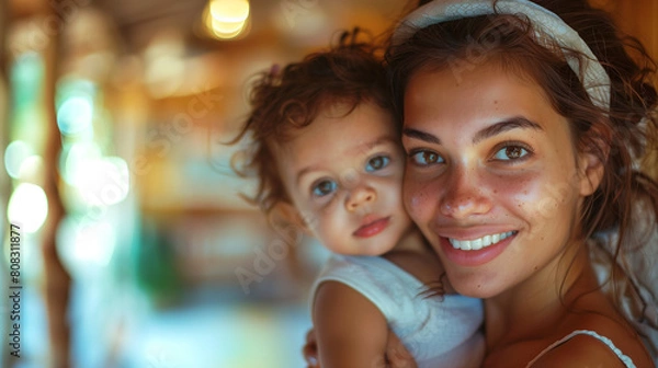 Fototapeta portrait n of a advantageous daughter and her mother, made with AI
