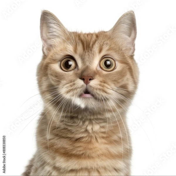 Fototapeta A Scottish Straight Cat Wears A Surprised Expression, Captured In A Captivating Close-Up, Illustrations Images