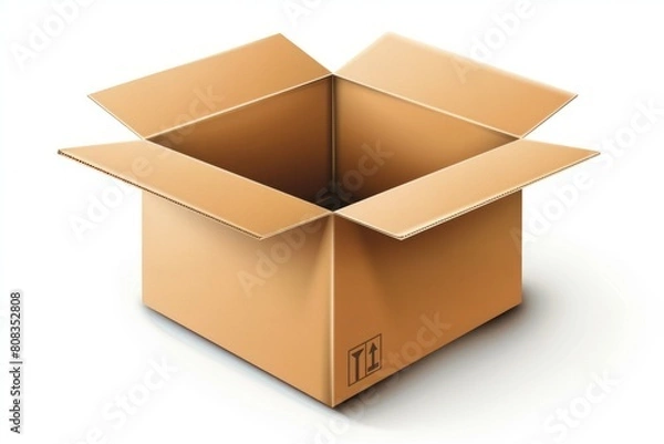 Fototapeta A cardboard box with a white label on the top