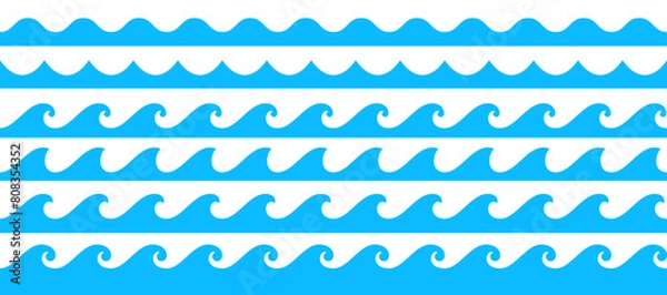 Fototapeta Sea wave pattern background. Vector ocean wave shape pattern. Water line background. Seamless marine decoration pattern background