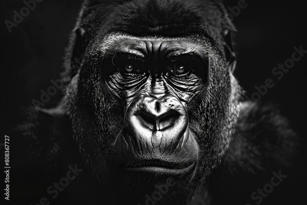 Fototapeta Regal Gorilla King's Portrait in Shadowed Background
