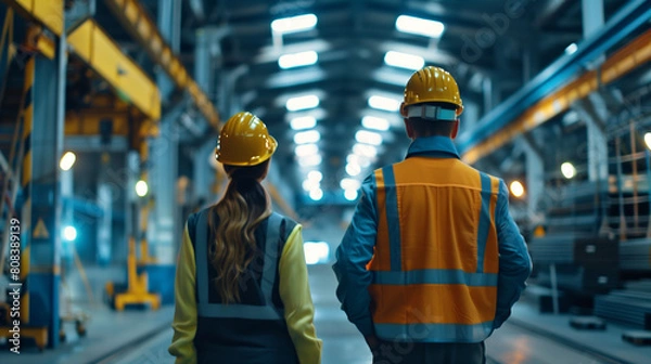 Fototapeta  Industrial Engineers Standing Surround By Pipeline Parts in the Middle of Enormous Heavy Industry Manufacturing Factory