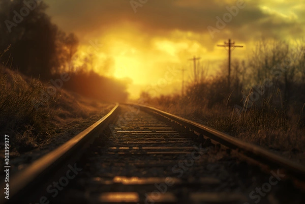 Obraz railway in sunset. Generative AI