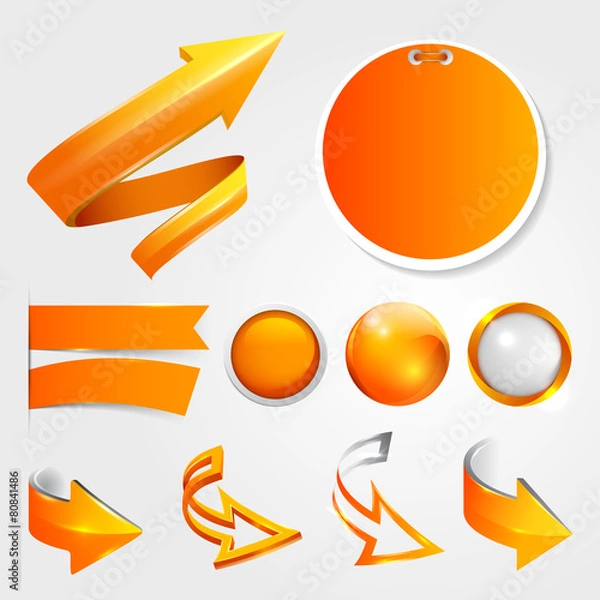 Fototapeta Set orange arrows, labels and stickers, buttons, icons.