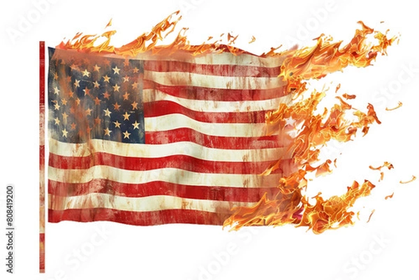 Obraz burning USA flag, no background, PNG image