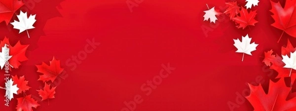 Fototapeta A banner for Canada Day with a maple leaf. Red background and free space for text.