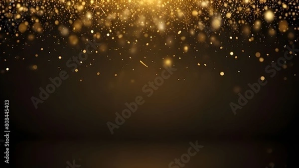 Fototapeta Gold dust light bokeh. Christmas glowing bokeh and glitter overlay texture for your design on a transparent background. Golden particles abstract vector background Generative AI 