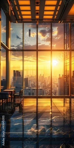 Fototapeta High-end luxury club where visionary senior executives meet to define leadership in ever-changing business. The view outside is very beautiful. Suitable for use as inspiration for designers or users.