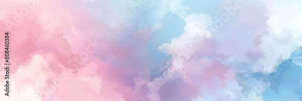 Fototapeta abstract pastel watercolor background with soft clouds, sky blue and pink colors,banner, colorful watercolor